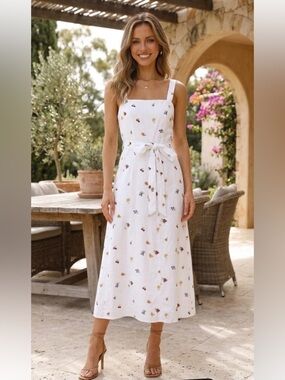 REFORMATION / Fruit Loops Print Linen Midi Cruise Dress